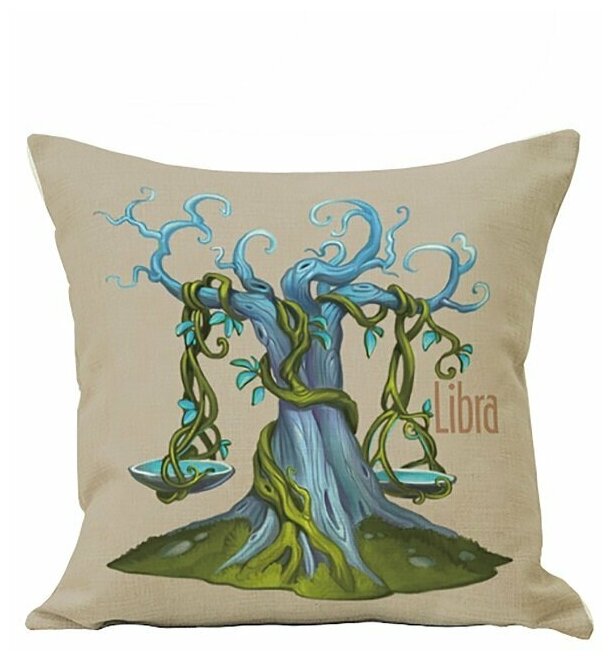 Декоративная подушка, "Дерево-весы", льняная наволочка, цвет бежевый, 45х45 см,5 sisters 5S-PILLOW-163