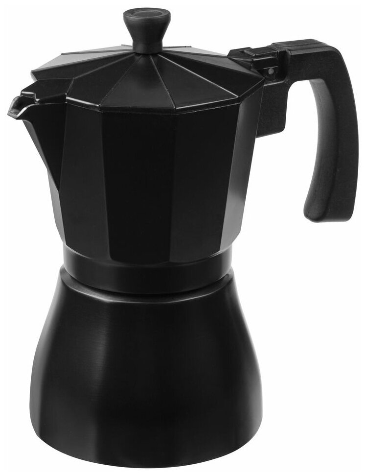 Гейзерная кофеварка Siena, черная, высота 19 см, диаметр 10,3 см, ширина с ручкой 17,5 см; упаковка 16х11,6х21 см, алюминий; ручка - пластик