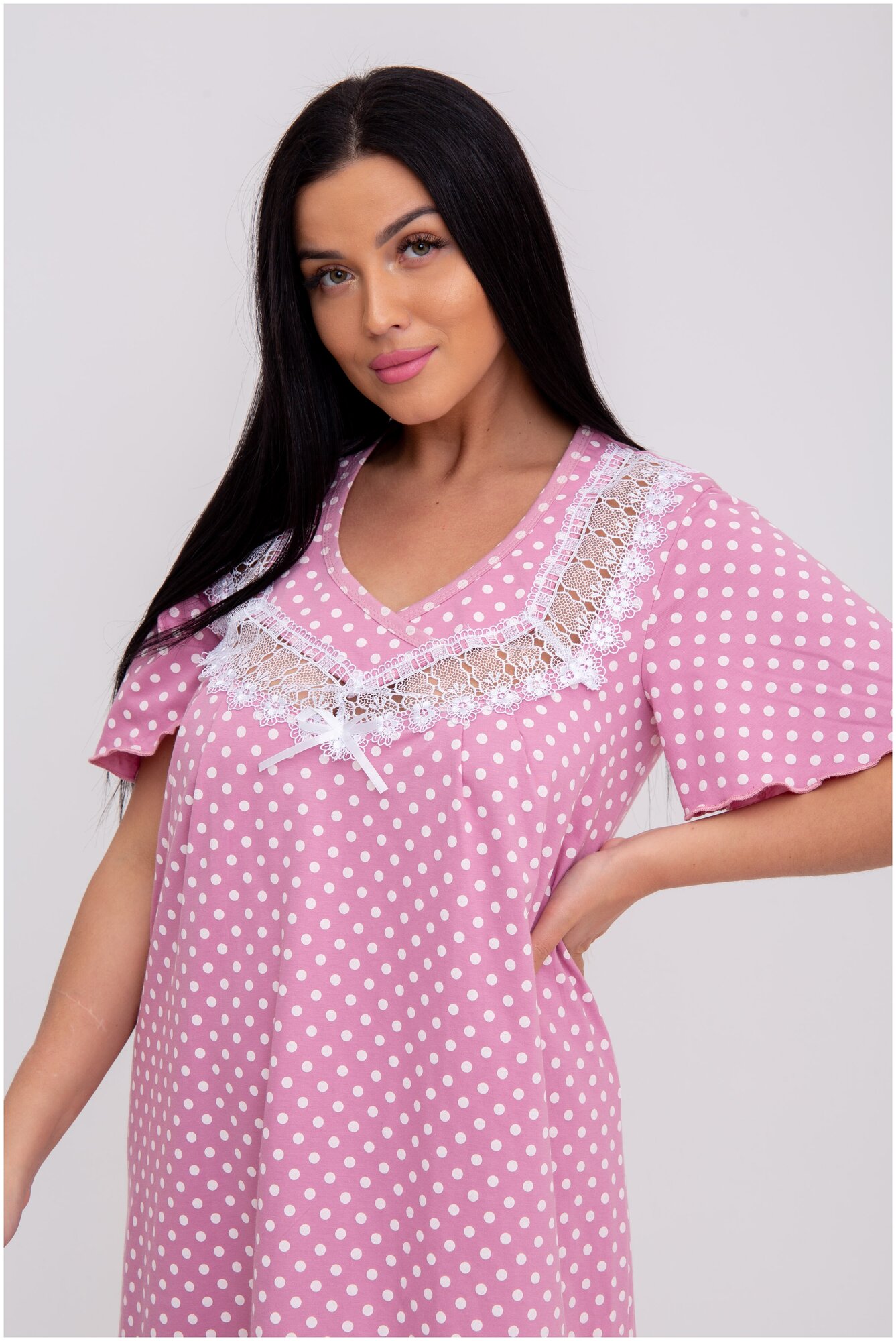 Ночная сорочка в горошек Modellini 200/1 розовая - фотография № 4