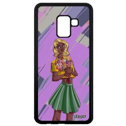 фото Модный чехол на телефон // samsung galaxy a8 2018 // "девушка и цветы" манга стиль, utaupia, фиолетовый