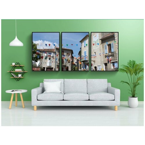 фото Набор модулных постеров для интерьера "деревня, флаги, банковский выходной" 60x90 см. в тубусе, без рамки lotsprints