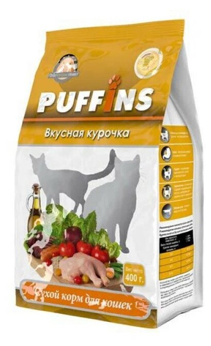 Puffins сухой корм дкошек 400гр Вкусная курочка 118