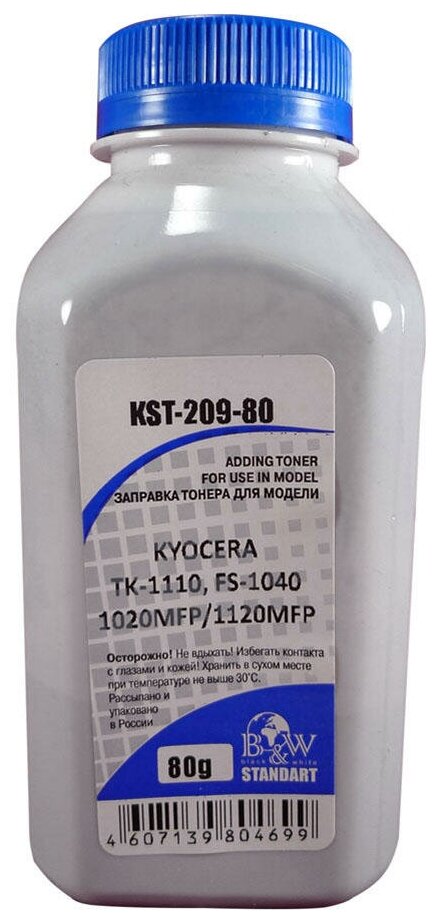 Тонер для Kyocera TK-1110, FS-1040/1020MFP/1120MFP (фл. 80г) B&W Standart фас. Россия {KST-209-80}