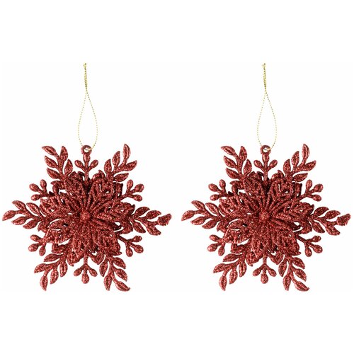 фото Декоративная подвеска todi "снежинка №1" пластик/набор из 2- х штук, цвет: красный (12 см