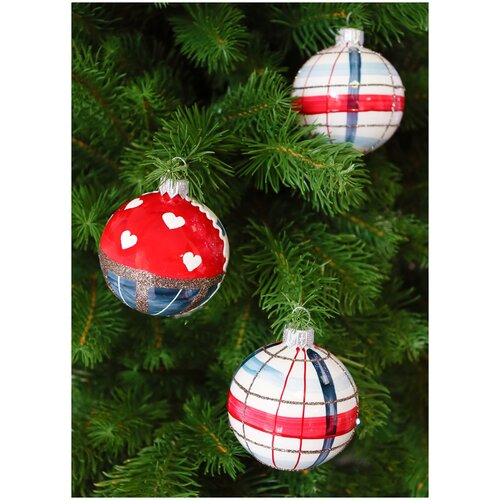 фото Набор елочных шаров irena co скандинавский 80337, красный/белый/голубой, 6 см, 3 шт.