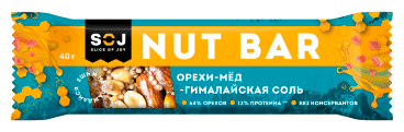 Батончик ореховый "Nut bar" с медом и гималайской солью (SOJ), 40 г - фотография № 1