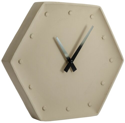 Часы настенные шестигранные из бетона Vilart 18-309-1 / кварцевый механизм с плавным ходом / бежевый / 31x26.8x5.5 см