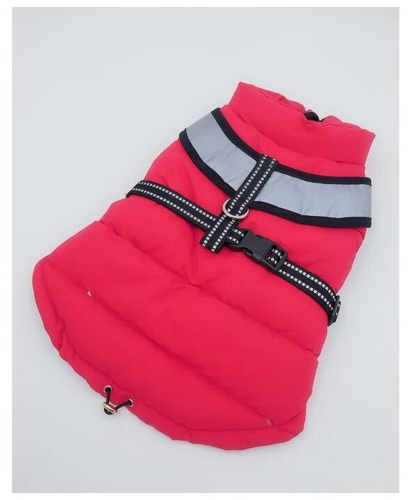 Куртка для собак со светоотражающей шлейкой, размер 16 (ДС 36, ОГ 46, ОШ 35), розовая - фотография № 1