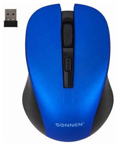 Мышь беспроводная с бесшумным кликом SONNEN V18, USB, 800/1200/1600 dpi, 4 кнопки, синяя, 513515