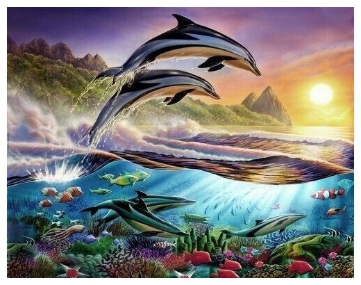 Алмазная мозаика RADUGA (Paintboy) Пара дельфинов 40х50 см