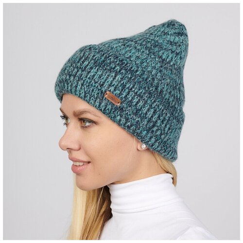 фото Шапка женская flioraj зелёная с люрексом и отворотом 3104fj тёмная мята