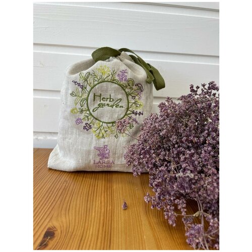 Льняной мешочек для хранения трав и сухофруктов с вышивкой