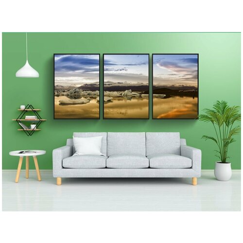 фото Набор модулных постеров для интерьера "заход солнца, айсберги, вода" 60x90 см. в тубусе, без рамки lotsprints