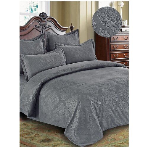 Комплект постельного белья Павлина Laura, полисатин-жаккард, 1.5-спальное, цвет: серый