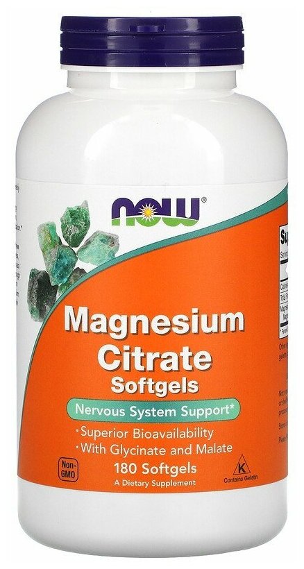 NOW Magnesium Citrate 400 мг (180 гелькапсул) — купить сегодня c доставкой ...