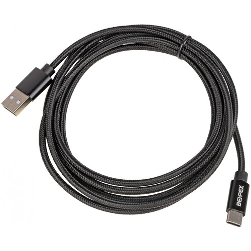 Кабель USB (m)-USB Type-C (m) 2м черный кабель usb type c m usb m 2м в оплетке 2 4a черный