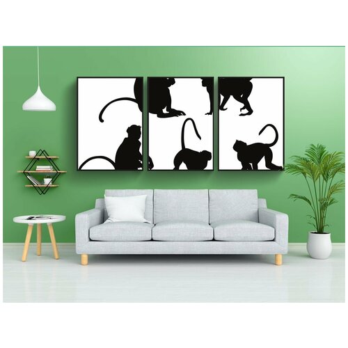 фото Набор модулных постеров для интерьера "силуэты животных, обезьяна, силуэт" 60x90 см. в тубусе, без рамки lotsprints