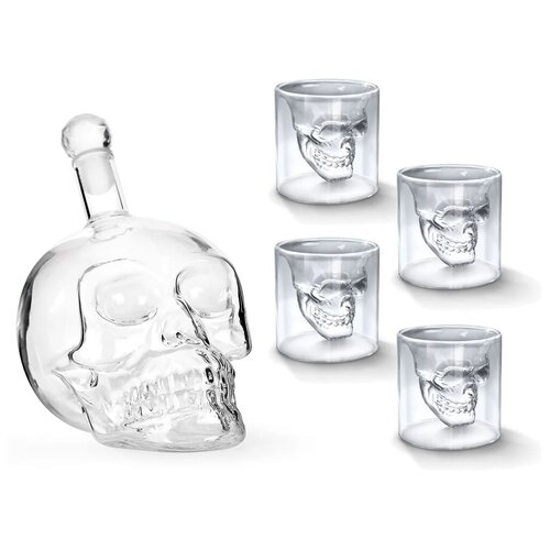 Декантер для виски, 700 мл, стакан для виски 4 шт 65 мл 7х7 см, цвет прозрачный, графин 20х11х11 см