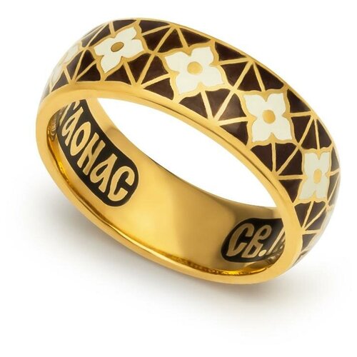 фото Православное кольцо с молитвой серафиму саровскому серебряное с эмалью бело-шоколадного цвета klspe0323, размер: 16 деревцов