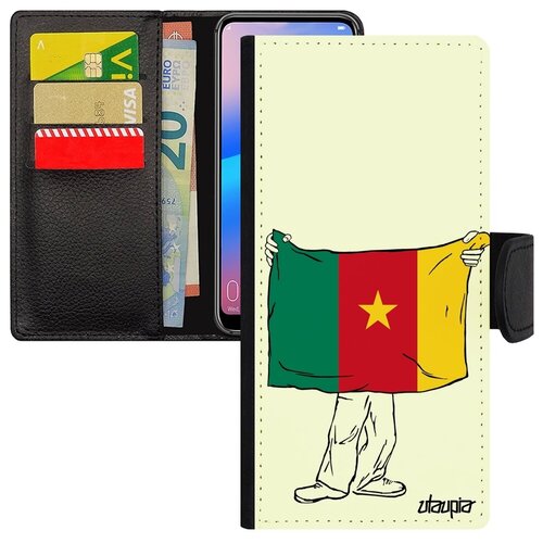 фото Защитный чехол-книжка на // galaxy a12 // "флаг камеруна с руками" дизайн страна, utaupia, белый