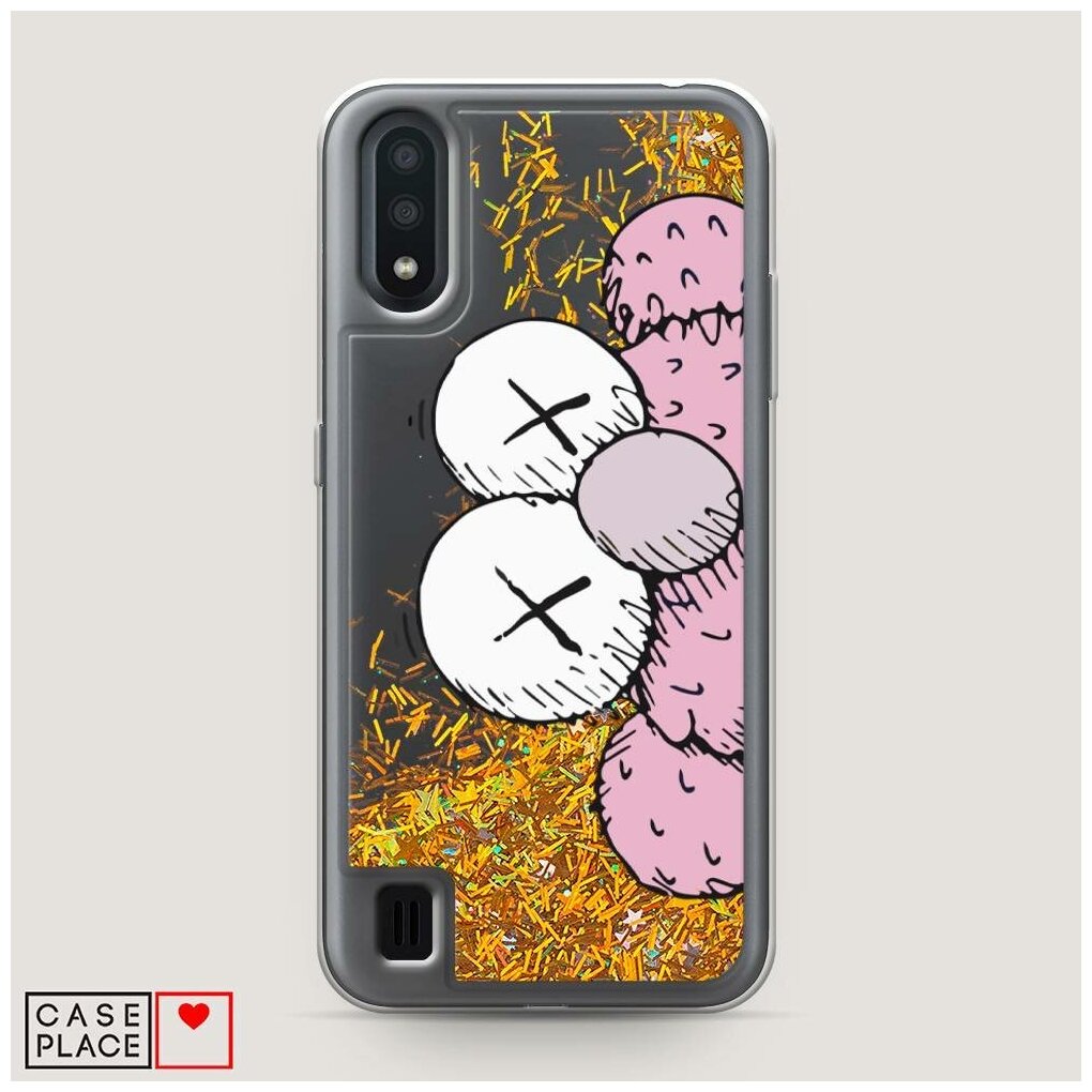 Жидкий чехол с блестками "KAWS pink" на Samsung Galaxy A01 / Самсунг Гэлакси А01