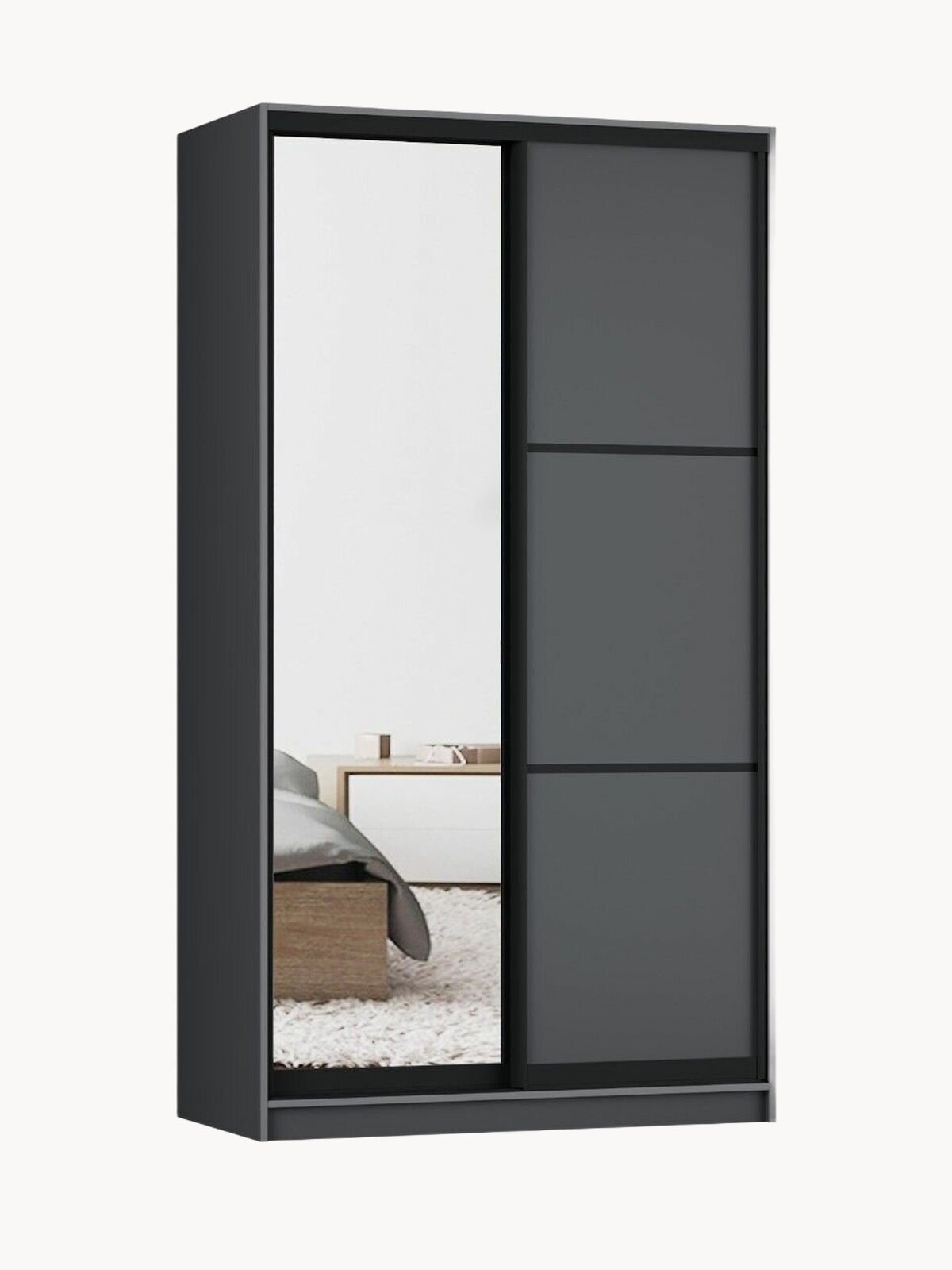 Шкаф купе для одежды Ронни 2, МФ-Купе, с зеркалом, 100х45х220, платяной, графит, профиль черный