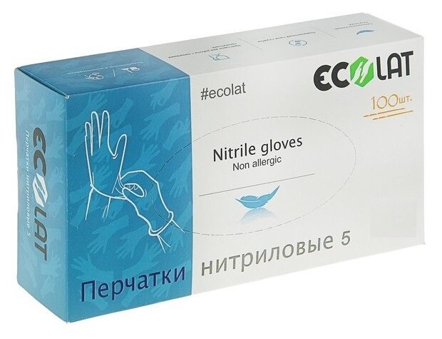 Перчатки нитриловые, голубые, размер M / 5 EcoLat 100 шт