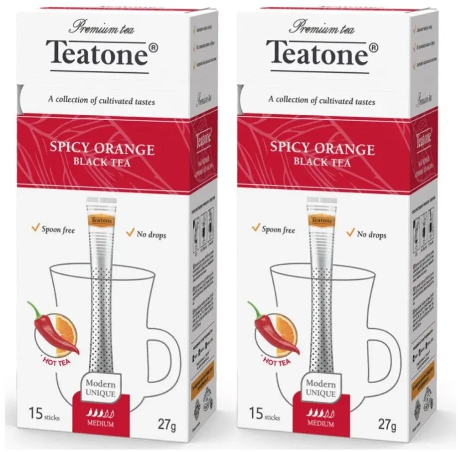 Чай черный Пряный апельсин Teatone 15 стиков - 2 штуки