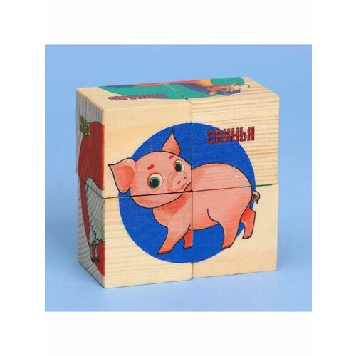 Кубики из натурального дерева Кто живёт на ферме?
