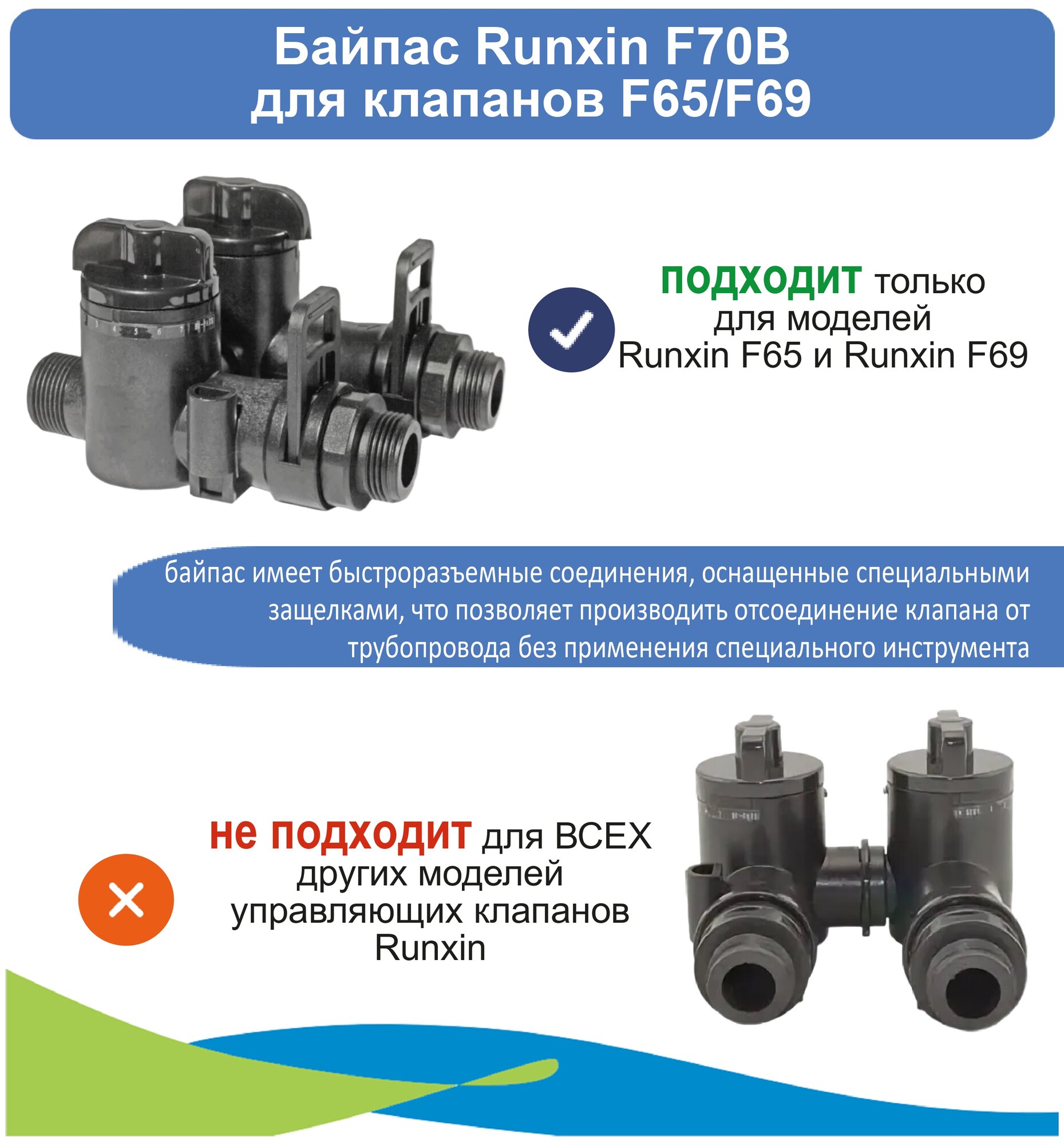Байпас Runxin F70B для клапанов F65/F69, присоединение 3/4"