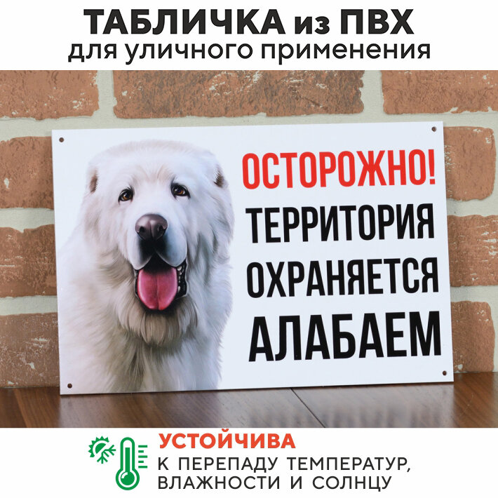 Табличка "Территория охраняется алабаем", 30х20 см, ПВХ — фото 1