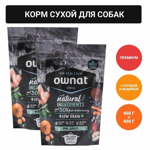 Ownat Mini Junior Ultra Корм сухой для щенков мелких пород, с курицей и индейкой, 400 гр.