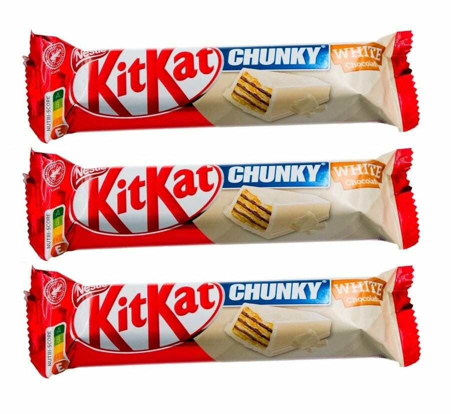 Шоколадный батончик KitKat Chunky White покрытый белым шоколадом с хрустящей вафлей, 3 шт. по 40 гр. (Швейцария)