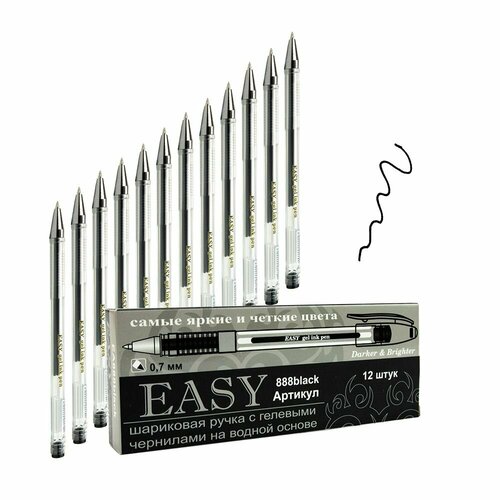 Гелевая ручка черная 12 штук Классика для ЕГЭ прозрачный корпус 450₽