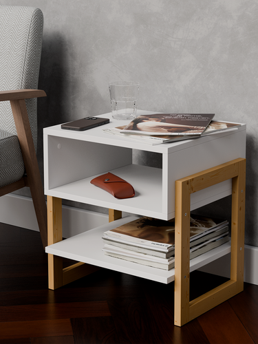 Изображение товара Тумба прикроватная Libery Wood "бонти", напольная, 49х38х50,5 см, белая/светло-коричневая