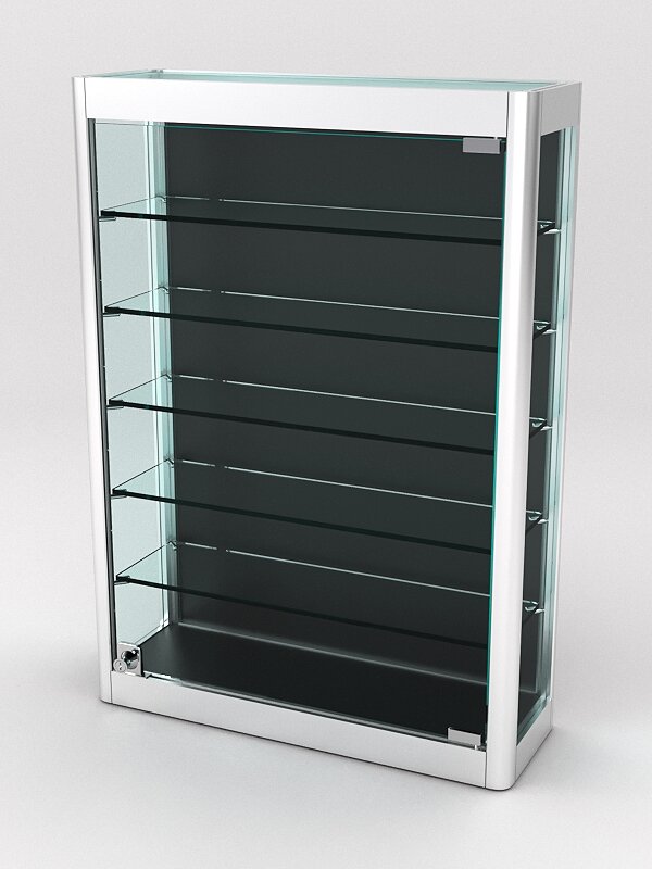 фото Витрина из профиля настенная "вайб ИКС" №2-5П-ДСП-170 (задняя стенка ДСП), Черный 50 x 17 x 70 см (ДхШхВ)