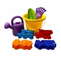 Песочный набор №57 (ведро бол, совочек №5, грабли №5, 4 форм. грузовички, лейка) в сетке алекс  ...