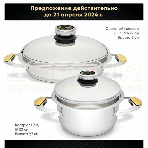 Zepter Набор посуды для приготовления овальный гриллер 25 л кастрюля 3 л из нержавеющей стали 82750₽