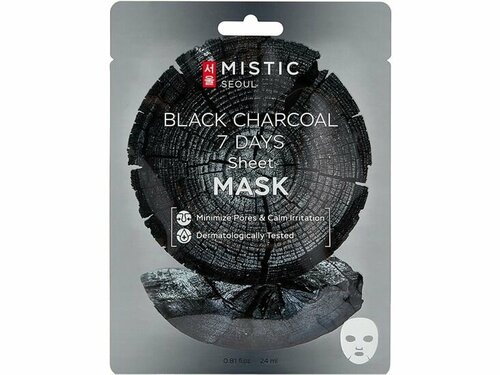 Тканевая маска для лица с древесным углём MISTIC BLACK CHARCOAL 7 DAYS Sheet mask