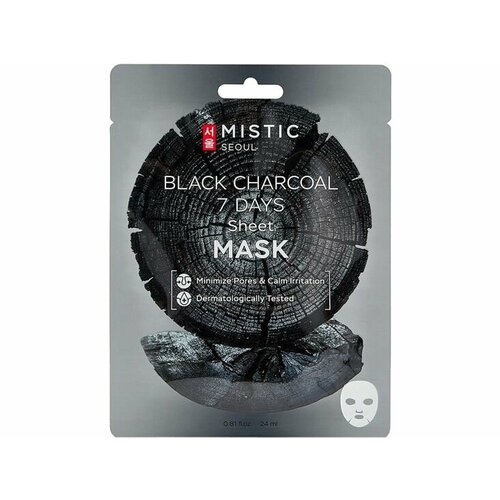 Тканевая маска для лица с древесным углём MISTIC BLACK CHARCOAL 7 DAYS Sheet mask