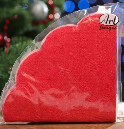 фото Салфетки бумажные RONDO Барокко, круглые d-32см красный, 3 слоя, 12л