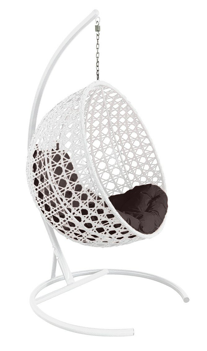 Подвесное кресло кокон"круглый"люкс ротанг цвет: белый ; подушка: коричневый