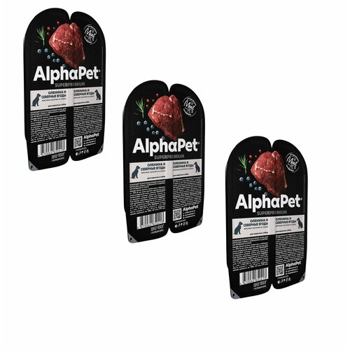 AlphaPet Superpremium ламистер влажный корм для взрослых собак оленина и северные ягоды, 100 гр, 3 уп