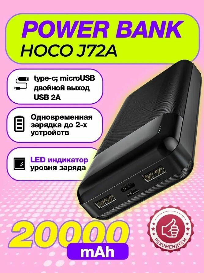 Внешний аккумуляторм Hoco Power Bank J72A 20000mAh Black - фото №19