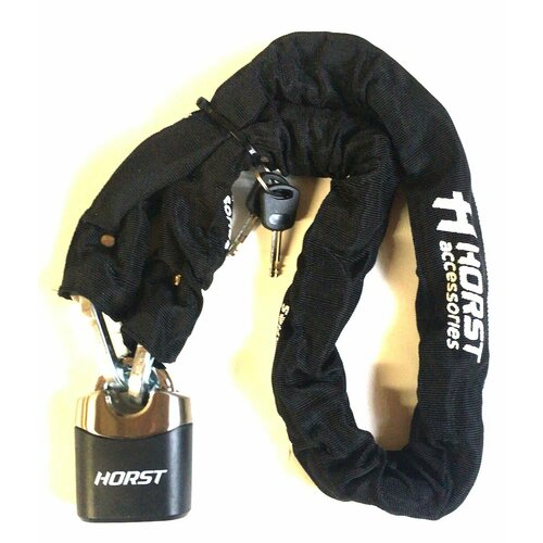Замок 09-100219 вело цепь 10х1200мм на ключе с навесным замком черный HORST