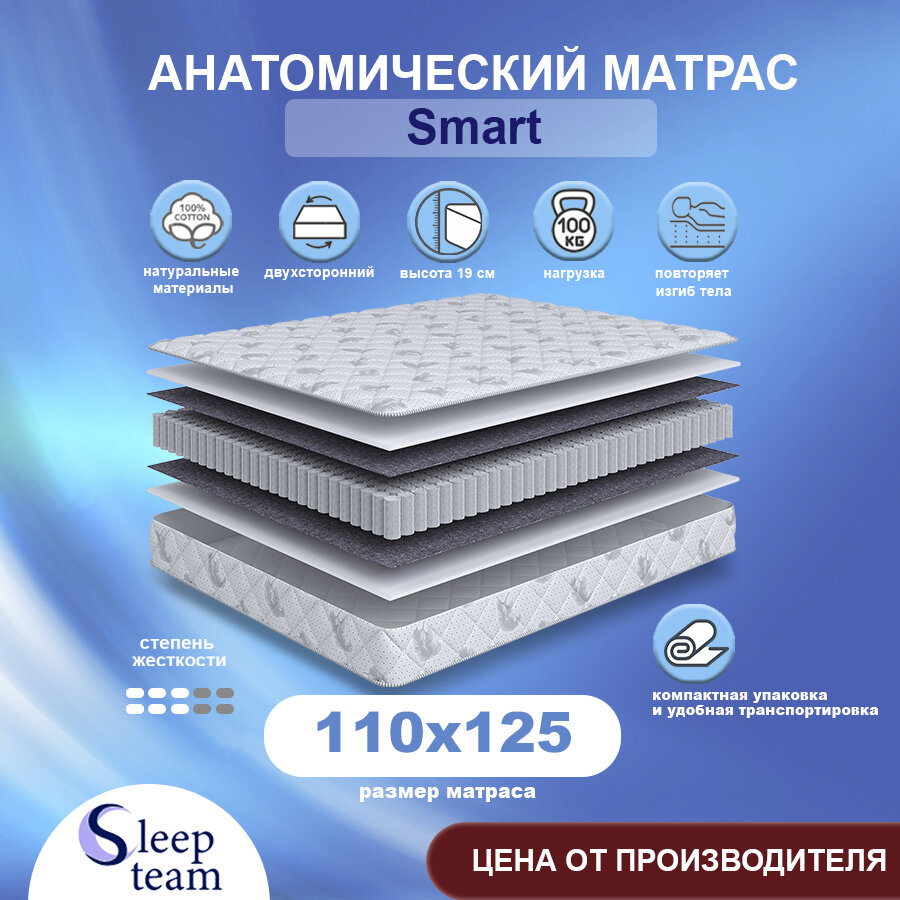 Матрас SleepTeam Smart 110х125, пружинный, высота 19 см, односпальный
