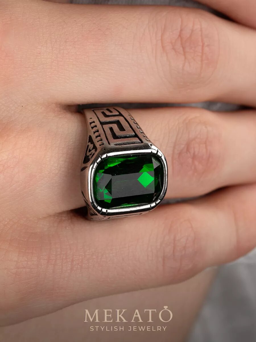 Печатка МЕКАТО, стекло, размер 20, зеленый, серебряный — фото 1