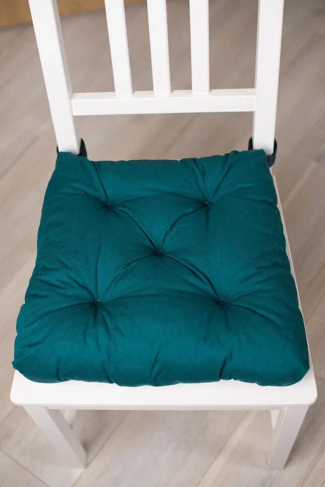 Подушка на стул Linen Way 40/35x38x7 , изумрудная, на липучках, поролон — фото 1