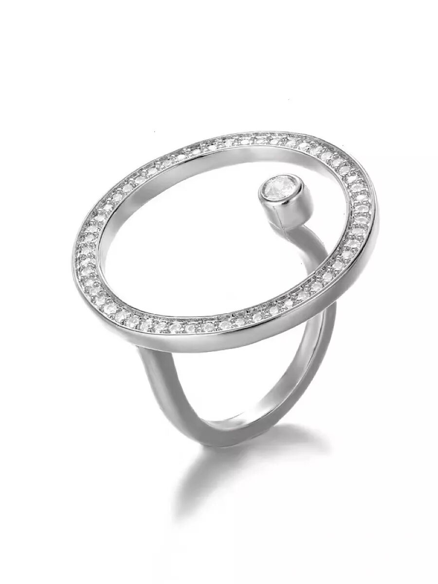 Кольцо, циркон, кристалл, фианит, безразмерное, серый, бесцветный, серебряный