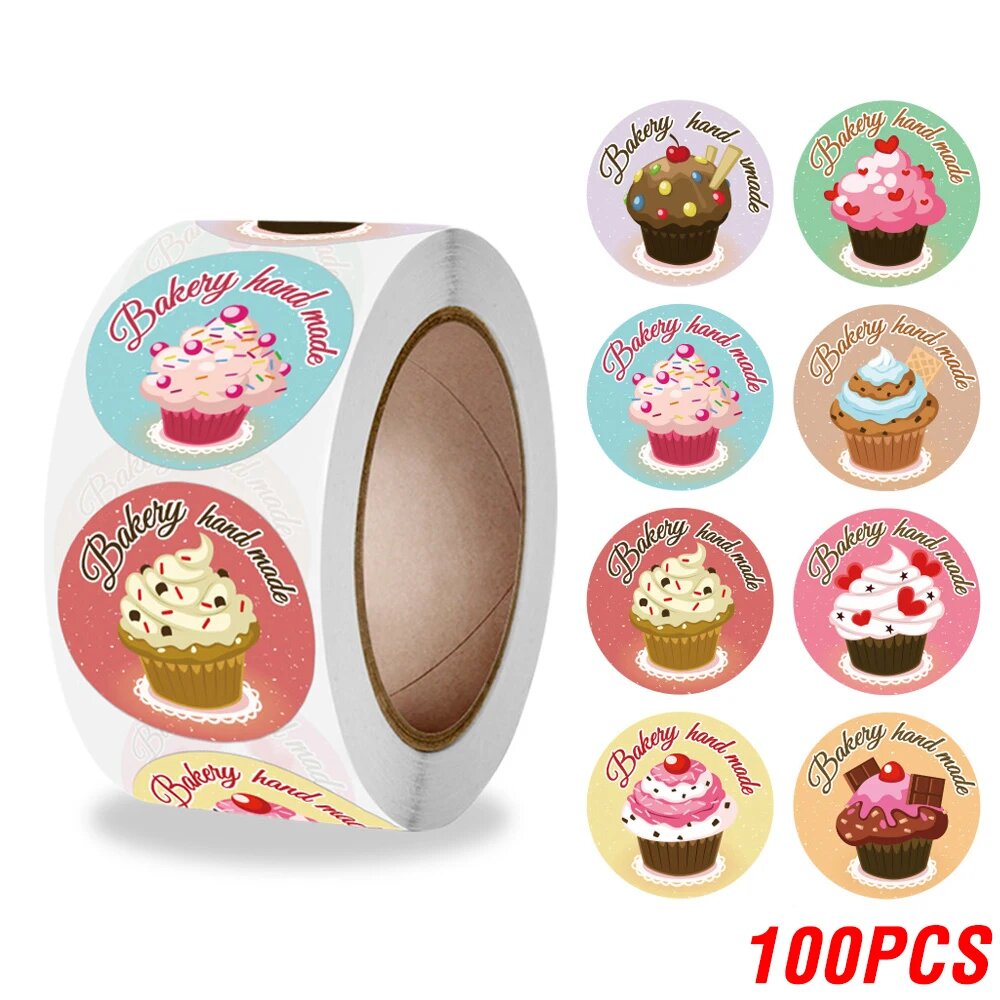 Наклейки "Bakery handmade" на кексы, 100 шт, YH373-100pcs